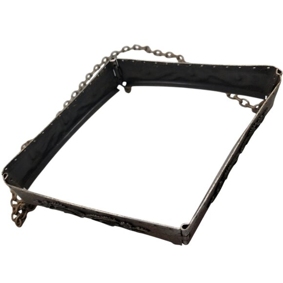 Antique Victorian Purse Reticule Square Frame Folding Floral Metal Kiss Closure - Picture 10 of 14